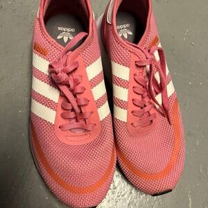 Adidas Women's Pink and Orange Striped Sneakers